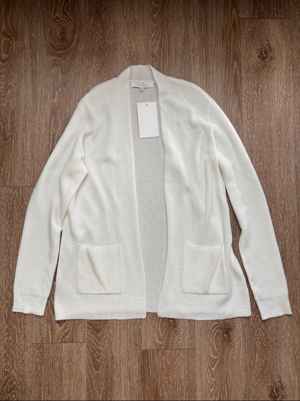 New! Verve Ami waffle knit white open front cardigan, medium
